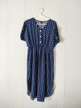 SHEIN Blue Polka Dot Short-Sleeve V-neck Dress